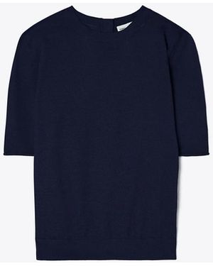 Tory Burch Damen Kurzärmliges Rundhalstop - Blau