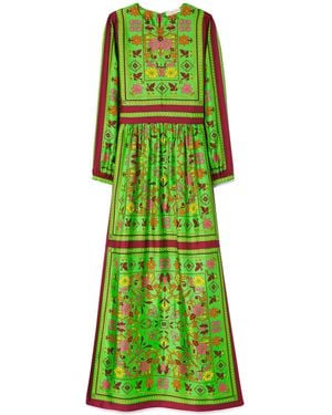 Tory Burch Silk Scarf Printed Long Dress Multicolour - Green