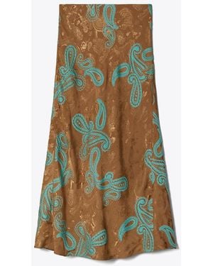 Tory Burch Satin Paisley Skirt - Green