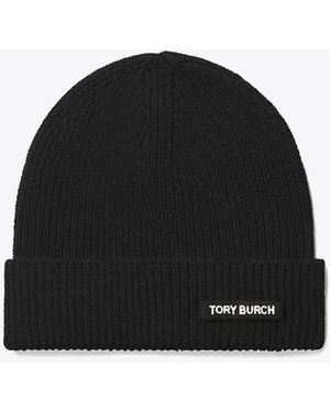 Tory Burch Damen Gerippte Strickmütze - Schwarz