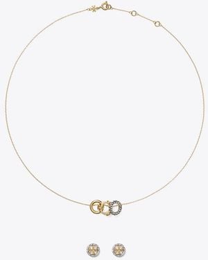 Tory Burch Damen Miller Pavé-Halskette Und Ohrringe Im Geschenkset - Weiß