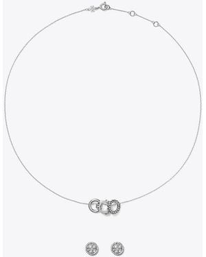 Tory Burch Damen Miller Pavé-Halskette Und Ohrringe Im Geschenkset - Weiß