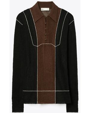 Tory Burch Damen Colorblock-Pullover Aus Wolle - Schwarz