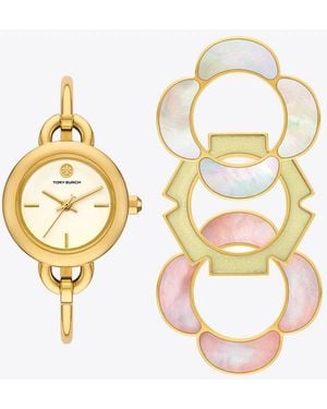 Tory Burch Interchangeable Floral Top Ring Bangle Set - Metallic