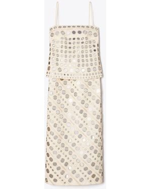 Tory Burch Damen Baumwollkleid Mit Spiegelverzierungen - Natur