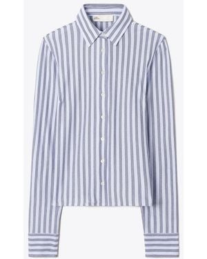 Tory Burch Gestreiftes Poloshirt Aus Baumwoll-Piqué - Blau