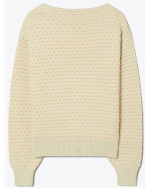 Tory Burch Wollpullover Mit Raffiabast-Stickerei - Natur