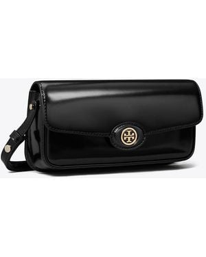 Tory Burch Damen Rechteckige Robinson Schultertasche Aus Spazzolatoleder - Schwarz