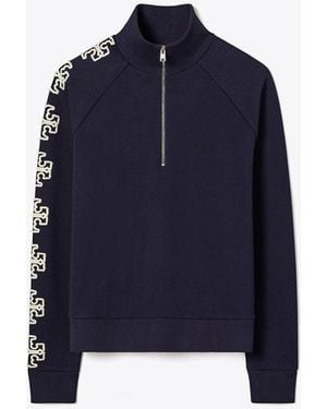 Tory Sport Tory Burch French Terry Logo Sleeve Half-Zip Sweatshirt - Blue