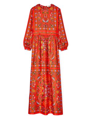 Tory Burch Silk Scarf Printed Long Dress - Red