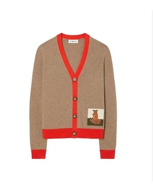 Tory Burch Kaschmircardigan Mit Tiger-Aufnäher - Rot
