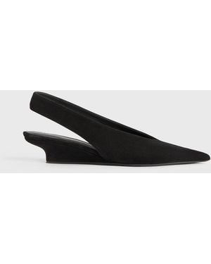 TOTEME Wedge-Heel Suede Slingbacks - White
