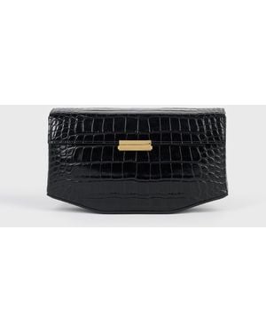TOTEME Clip Croco-Embossed Clutch - Black