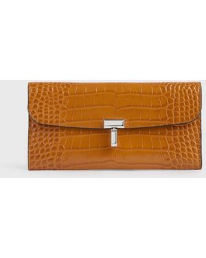 TOTEME T-Lock Croco-Embossed Wallet - Orange