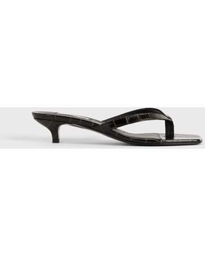 TOTEME Croco-Embossed Heeled Flip Flops - White