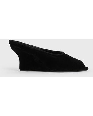 TOTEME Peep-Toe Velvet Wedge Mules - Black