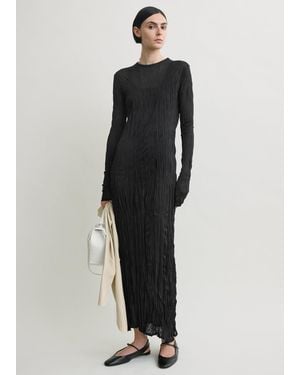 TOTEME Crinkled Knit Long-Sleeve Dress - Black