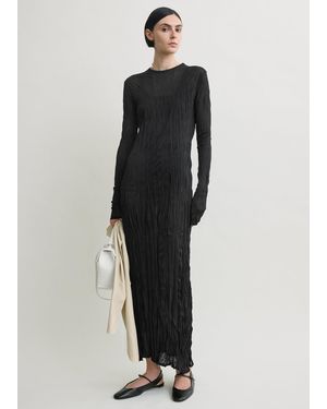 TOTEME Crinkled Knit Long-Sleeve Dress - Black