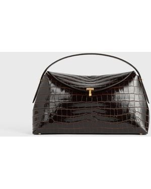 TOTEME T-Lock Croco-Embossed Top Handle - Black