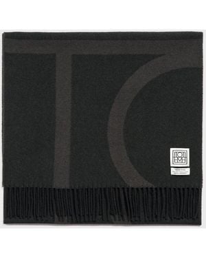 TOTEME Monogram Jacquard Wool Scarf Charcoal Mélange - Black