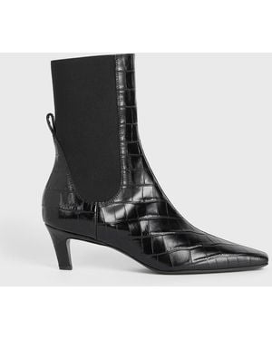 TOTEME Croco-Embossed Mid-Heel Boots - Black