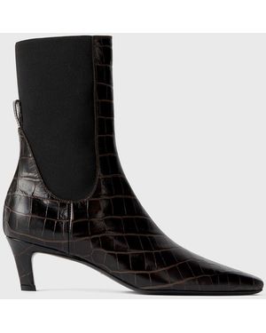 TOTEME Croco-Embossed Mid-Heel Boots Dark - Black