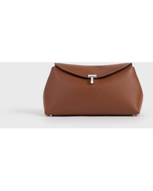 TOTEME T-Lock Grained-Leather Clutch - White