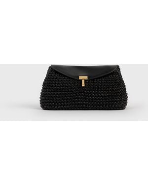 TOTEME Mini T-Lock Woven-Leather Clutch - White