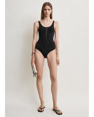 TOTEME Monogram Pointelle Knit Swimsuit - Black