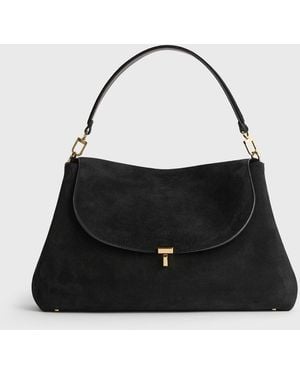 TOTEME T-Lock Suede Satchel - Black