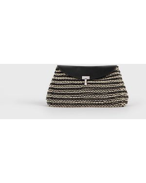 TOTEME Mini T-Lock Woven-Leather Clutch/Sand - White