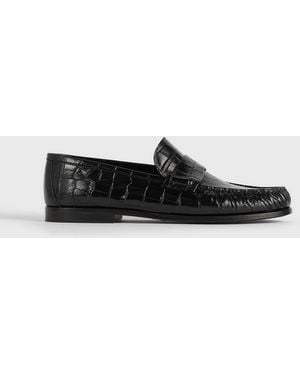 TOTEME Moccasin Croco-Embossed Loafers - White