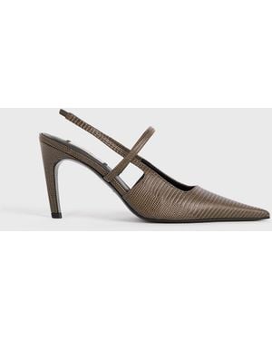 TOTEME Lizard-Embossed Stiletto Slingbacks - White