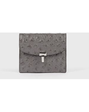 TOTEME T-Lock Ostrich-Embossed Cardholder - Grey