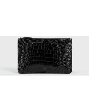 TOTEME Threefold Croco-Embossed Clutch - Black
