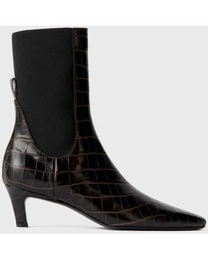 TOTEME Croco-Embossed Mid-Heel Boots Dark - Black