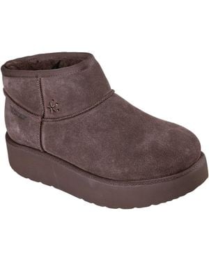 Skechers Keep Cozy Leder Frauen Winter Stiefeletten - Braun