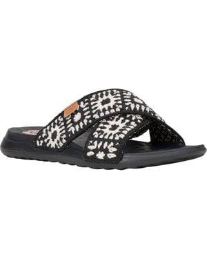 HEYDUDE Christi Slide Cottage Crochet Cotton Sandals - Black