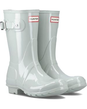 HUNTER Original Short Rubber Sea Foam Wellington Boots - Blue