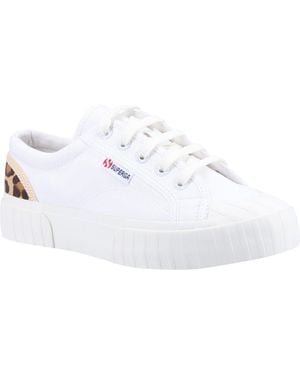 Superga 2630 Stripe Pad Leopard 100% Cotton /Leopard Trainers - White