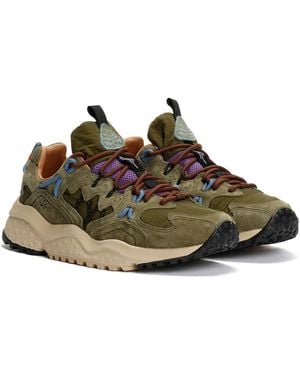Flower Mountain Yamabushi Suede/Nylon Army Trainers - Green