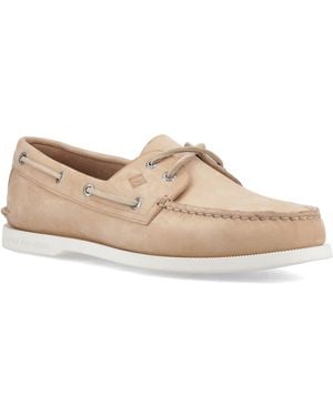 Sperry Top-Sider Authentic 2 Eye Boat Leather Linen Multi Shoes - Natural