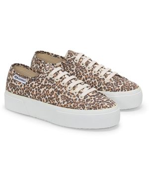Superga 2740 Leopard Print Canvas Leopard Trainers - Grey