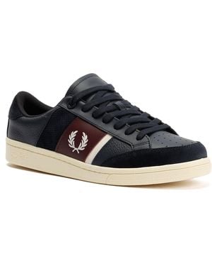 Fred Perry B725 Leather Suede /Ecru/Oxblood Trainers - Blue