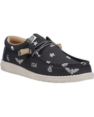 HEYDUDE Wally Stars N Skulls 100% Cotton Shoes - Black