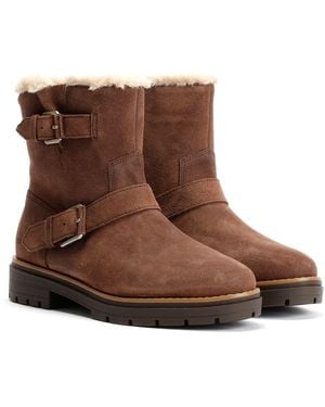 TOMS Ionie Moto Waxy Suede Dark Boots - Brown