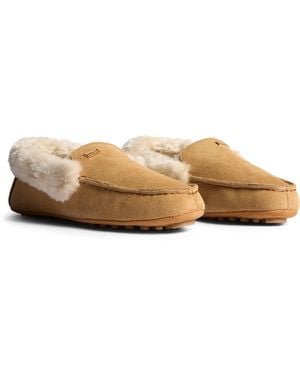 HUNTER Moccasin Slipper Sherpa Suede Biscuit Slippers - Natural