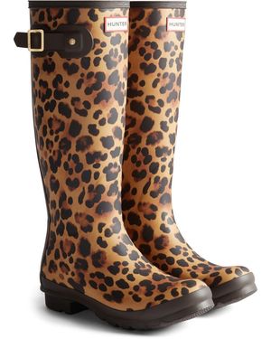 HUNTER Original Tall Leopard Boot Rubber Leopard Print/Chocolate Wellington Boots - Brown