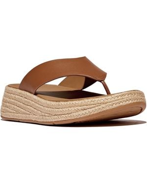 Fitflop F-Mode Toe Post Espadrille Leather Deep Sandals - Brown