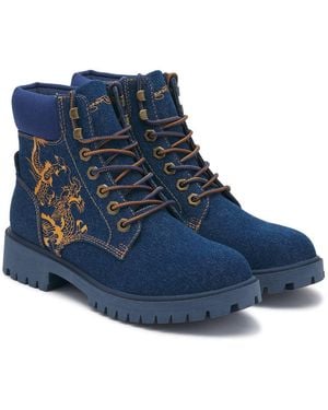 Ed Hardy Dancing Dragon Denim Boots - Blue